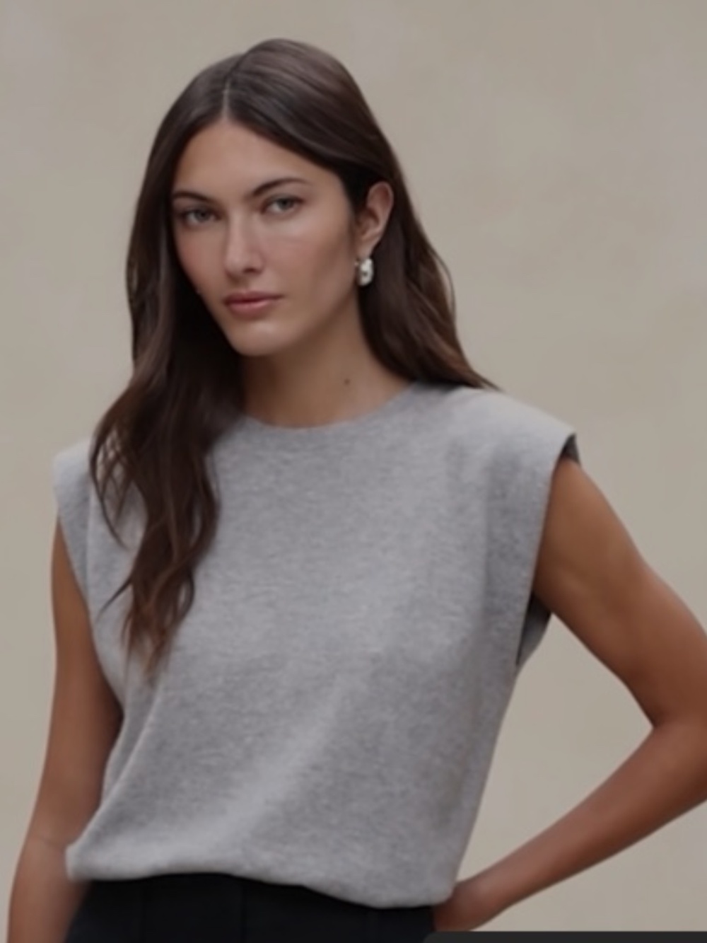 Banana Republic Franci Cashmere Padded Shoulder Top Heather Gray XS